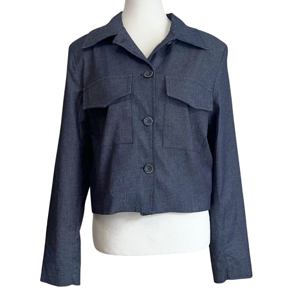 NWT VIA BOVIO DARK WASH SOFT DENIM BOXY BUTTON DOWN JACKET - M